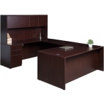 Boss Office Products Holland Series Executive U-Shape Desk With File Storage, Pedestal And Hutch, Mahogany