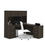 Bestar Embassy 72inW L-Shaped Corner Desk With Hutch And 2 Pedestals, Dark Chocolate