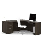 Bestar Embassy 72inW L-Shaped Corner Desk With Left Pedestal, Dark Chocolate