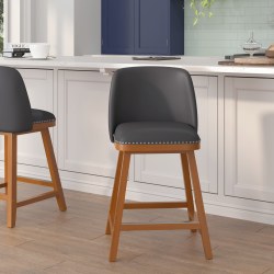 Flash Furniture Margo Commercial-Grade Mid-Back Modern Bar Stools, Black/Walnut, Set Of 2 Stools