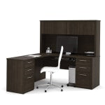 Bestar Embassy 66inW L-Shaped Corner Desk With 2 Pedestals And Hutch, Dark Chocolate