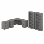 Bush Business Furniture Saratoga 66inW L-Shaped Corner Desk With File Cabinet And Bookcase Set, Modern Gray, Standard Delivery