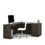 Bestar Embassy 66inW L-Shaped Corner Desk With Pedestal, Dark Chocolate