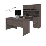 Bestar Innova 83inW U- Or L-Shaped Corner Desk With Hutch, Bark Gray