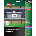 Avery Surface Safe ID Labels - Removable Adhesive - 2in Width x 3 1/2in Length - Rectangle - Laser, Inkjet - White - Polyester - 10 / Sheet - 25 Total Sheets - 250 / Pack