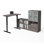 Bestar i3 Plus 72inW L-Shaped Standing Corner Desk And Hutch With Frosted Glass Doors, Bark Gray