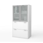 Bestar i3 Plus 30-1/8inW x 18-1/4inD 1-Drawer Lateral File Cabinet With Frosted Glass Door Hutch, White