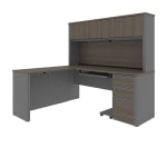 Bestar Prestige + 72inW L-Shaped Corner Desk With Pedestal And Hutch, Bark Gray/Slate