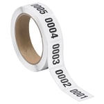 Tape Logic Consecutive Numbered Labels, DL1241, 0001 - 0500, Rectangle, 1in x 1 1/2in, Black/White, Roll Of 500