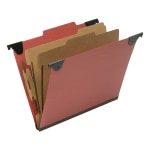 SKILCRAFT 2/5 Tab Cut Letter  Hanging Folder - 1in Folder Capacity - 8 1/2in x 11in - Top Tab Position - 2 Divider(s) - Pressboard, Kraft, Fiber - Red - 10 / Box - TAA Compliant