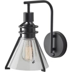 Adesso Beckett Wall Lamp, 11-1/2inH x 7-1/4inW, Clear Shade/Black Base