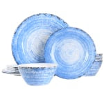 Elama Fran 12-Piece Melamine Dinnerware Set, Blue