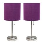 LimeLights Stick Lamps, 19-1/2inH, Purple Shade/Brushed Steel Base, Set Of 2 Lamps