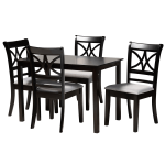 Baxton Studio Clarke 5-Piece Dining Set, 29-1/8inH x 43-5/16inW x 27-9/16inD, Gray/Espresso