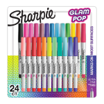 Sharpie Glam Pop Permanent Markers, Ultra-Fine Point, Assorted Colors, Pack Of 24 Markers