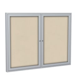 Ghent Traditional Enclosed 2-Door Fabric Bulletin Board, 36in x 60in, Beige, Satin Aluminum Frame