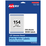 Avery Permanent Labels With Sure Feed, 94503-WMP250, Round, 1/2in Diameter, White, Pack Of 38,500