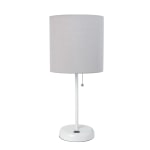 Creekwood Home Oslo USB Port Metal Table Lamp, 19-1/2inH, Gray Shade/White Base