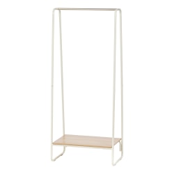 IRIS Metal Garment Rack With Wood Shelf, 59inH x 25-3/16inW x 15-3/4inD, White/Light Brown