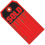 Partners Brand Retail Tags, "SOLD", 4 3/4in x 2 3/8in, 100% Recycled, Black/Red, Case Of 500