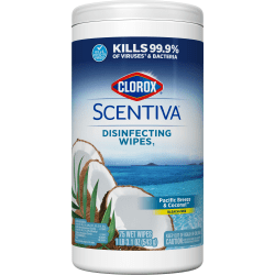 Clorox Scentiva Bleach-Free Cleaning Wipes, Pacific Breeze & Coconut Scent, 7in x 7-1/4in, Canister Of 75 Wipes