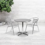 Flash Furniture Lila 3-Piece 31-1/2in Round Aluminum Indoor/Outdoor Table Set With Slat-Back Chairs