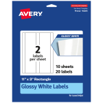 Avery Glossy Permanent Labels, 94265-WGP10, Rectangle, 11in x 3in, White, Pack Of 20