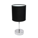 Simple Designs Mini Basic Table Lamp with Fabric Shade, 11inH, Black/Chrome