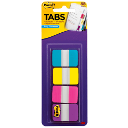 Post-it Tabs With On-The-Go Dispenser, 1in, Assorted Colors (686-AYPV1IN), Pack Of 88 Tabs; Aqua, Yellow, Pink, Violet