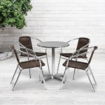 Flash Furniture Lila 5-Piece 23-1/2in Round Aluminum Indoor/Outdoor Table Set With Rattan Chairs, Dark Brown