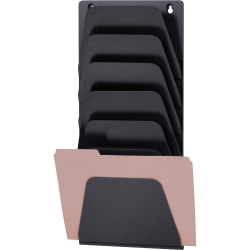 OIC 7 Compartment Wall File Holder - 7 Compartment(s) - 22.4in Height x 9.5in Width x 2.9in Depth - Wall Mountable - Black - Plastic - 7 / Each