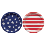 Amscan Painted Patriotic Round Paper Plates, 6-3/4in, Multicolor, 50 Plates Per Pack, Set Of 2 Packs