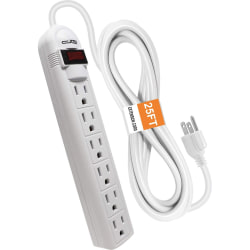 Digital Energy World 6-Outlet Surge Protector Power Strip with 25-Foot Cord (White) - 6 x AC Power - 1875 VA - 350 J - 120 V AC Input - 25 ft