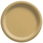 Amscan Round Paper Plates, Gold, 10in, 50 Plates Per Pack, Case Of 2 Packs