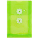 JAM Paper Index Booklet Plastic Envelopes, 4-1/4in x 6-1/4in, Button & String Closure, Green, Pack Of 12 Envelopes