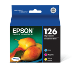 Epson 126 DuraBrite Ultra Cyan, Magenta, Yellow Ink Cartridges, Pack Of 3, T126520