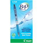 Pilot B2P "Bottle To Pen" Retractable Ballpoint Pens, Fine Point, 0.7 mm, 82% Recycled, Translucent Blue Barrels, Black Ink, Pack Of 12