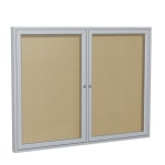 Ghent 2 Door Enclosed Vinyl Bulletin Board, Satin Aluminum Frame, 36inH x 48inW, Caramel