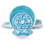 Elama Telly 12-Piece Melamine Dinnerware Set, Teal