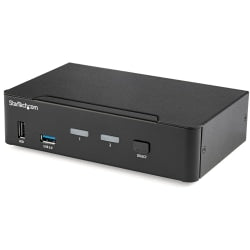 StarTech.com 2 Port DisplayPort KVM Switch - TAA Compliant - 4K 60Hz - 2 Port USB 3.0 Hub - Digital & Analog Audio - TAA compliant 4 port DP USB KVM switch - 2 port KVM controls up to 2 multimedia computers from one DisplayPort workstation - DisplayPort