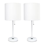 LimeLights Stick Desktop Lamps With Charging Outlets, 19-1/2in, White Shade/White Base, Set Of 2 Lamps