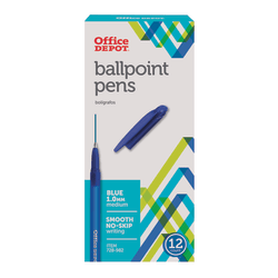 Office Depot Brand Ballpoint Stick Pens, Medium Point, 1.0 mm, Blue Barrel, Blue Ink, Pack Of 12