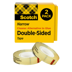 Scotch Double Sided Tape, Permanent, 1/2 in x 1296 in, 2 Tape Rolls, Clear, Home Office and School Supplies