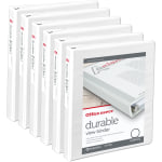 Office Depot Brand Durable View 3-Ring Binder, 1in Round Rings, White, Pack Of 6