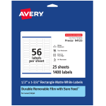 Avery Durable Removable Labels With Sure Feed, 94125-DRF25, Rectangle, 1/2in x 1-3/4in, White, Pack Of 1,400