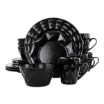 Elama 16-Piece Stoneware Dinnerware Set, Black