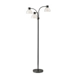 Adesso Presley 3-Arm Floor Lamp, 69inH, Clear Shade/Black Nickel Base