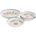 Gibson Home Tijuana 5-Piece Fine Ceramic Pasta Bowl Set, Multicolor/White