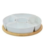 Gibson Elite Gracious Dining 6-Piece Tidbit Dish Set With Rotating Wood Base, White