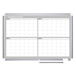 MasterVision Dry-Erase Calendar Whiteboard With 4-Month Grid, 24in x 36in, Metal Frame With Gray Finish